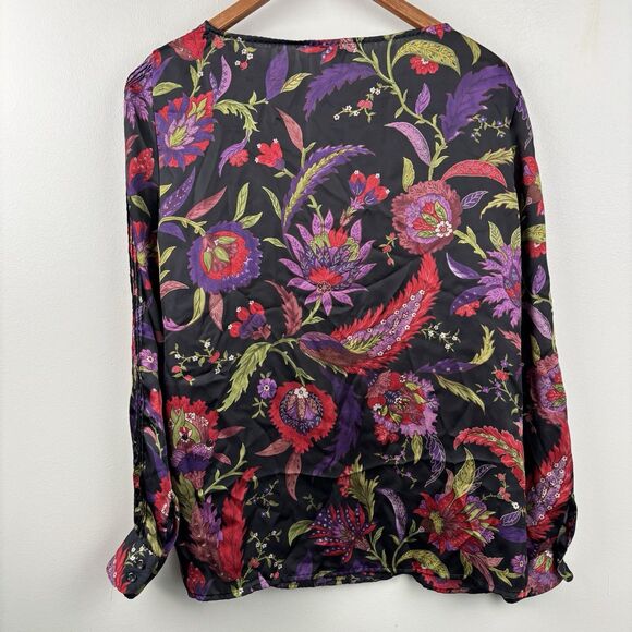 Lauren Ralph Lauren Women’s Large Floral Blouse Black Red Purple Long Sleeve - Picture 8 of 9